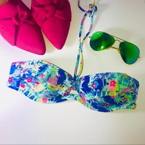 Victoria's Secret Blue Tropical Print Bandeau Bikini Top